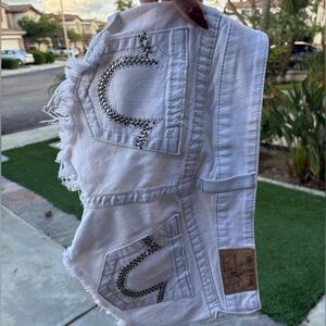 True Religion White Denim Shorts